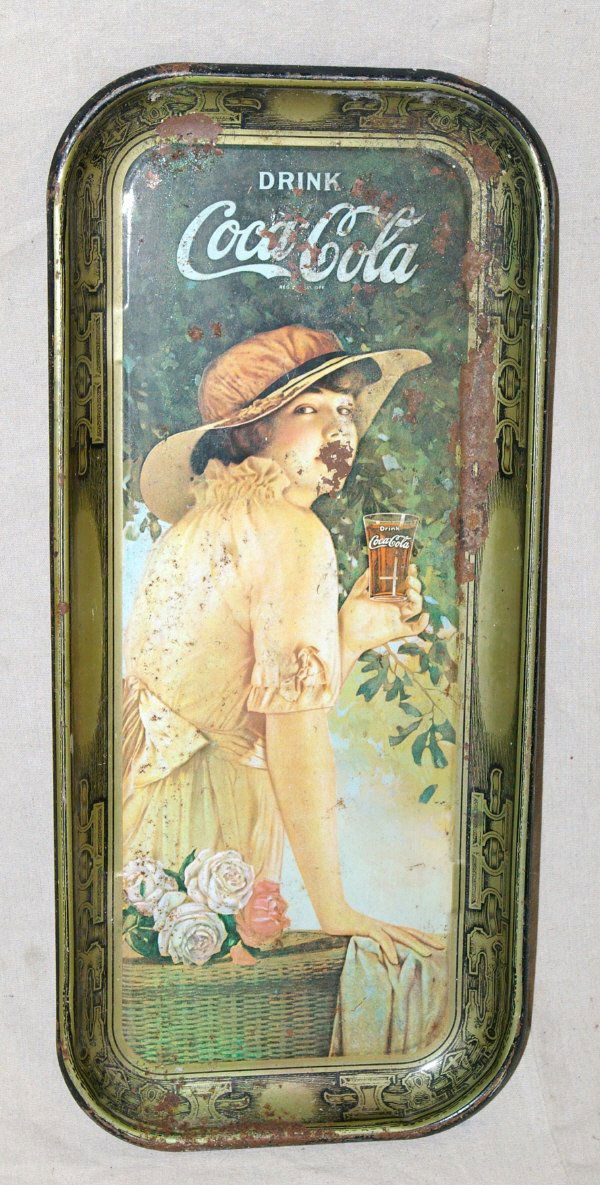 395 Early CocaCola Lady With Roses Advertising Tray