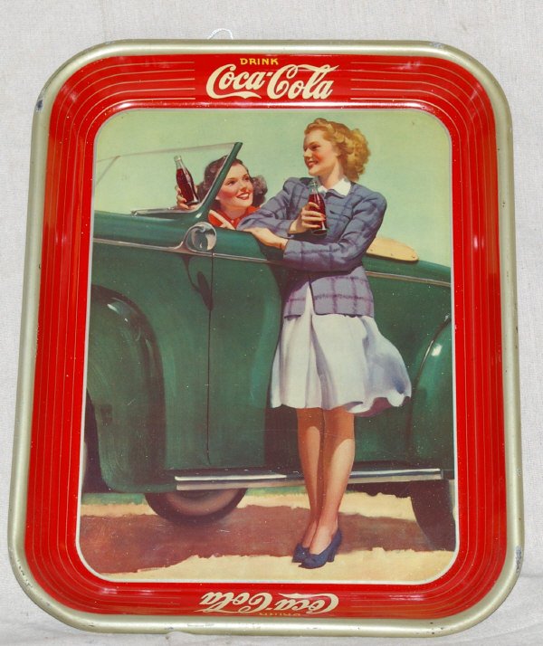 551 1942 Coca Cola Advertising Tray Of Ladies And Car
