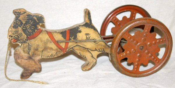 Vintage Bell Gong Dog Pull Toy With Bell: Vintage Dog Pull Toy With Bell. Measures 13" Long 5.5" Tall 4.25" Wide