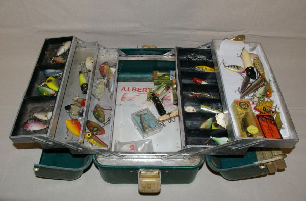 Tackle Box Full Of Texas Fishing Lures Pico: Assorted Texas Bait Lures In Vintage Tackle Box. Approximately 30 Lures - Some In Original Boxes. Pico, Nichols, & Others qty: 1