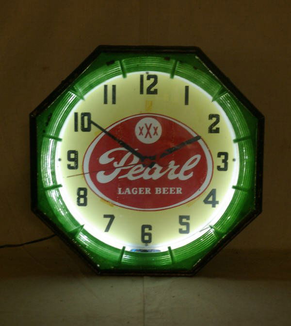 1256 Vintage Pearl Beer Neon Advertising Clock