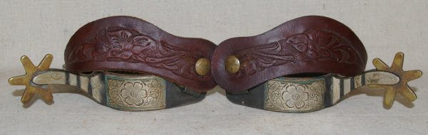Decorative Spurs With Floral Engraved Overlay