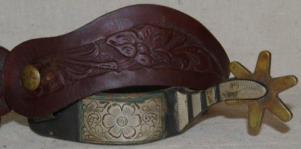Decorative Spurs With Floral Engraved Overlay - 2