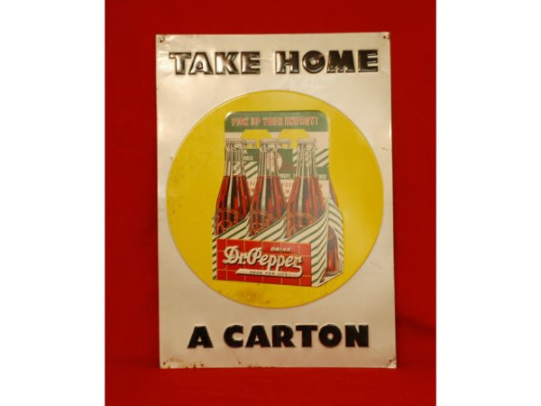1940s Tin Dr Pepper Take Home A Carton Sign