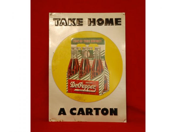 1940s Tin Dr Pepper Take Home A Carton Sign - 2