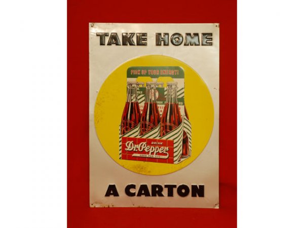1940s Tin Dr Pepper Take Home A Carton Sign - 3
