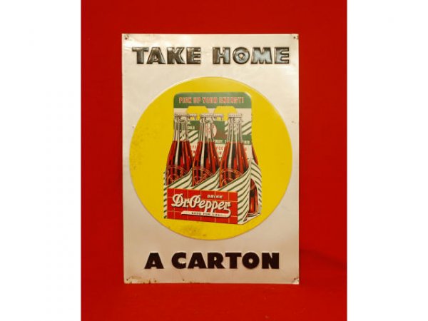 1940s Tin Dr Pepper Take Home A Carton Sign - 4