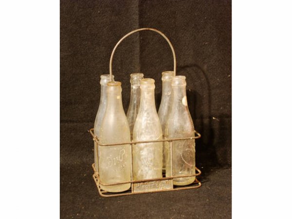 Vintage Dr Pepper Metal Bottle Carrier & Bottles
