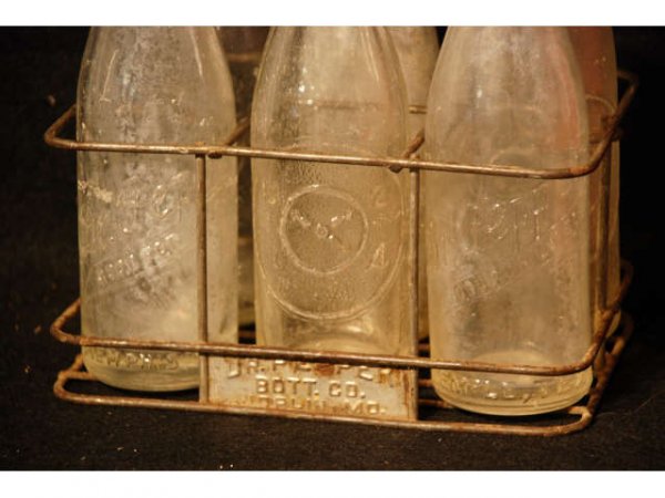 Vintage Dr Pepper Metal Bottle Carrier & Bottles - 5