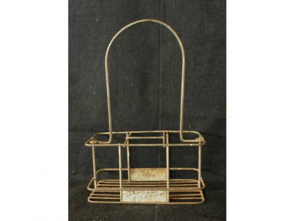 Vintage Dr Pepper Metal Bottle Carrier & Bottles - 6