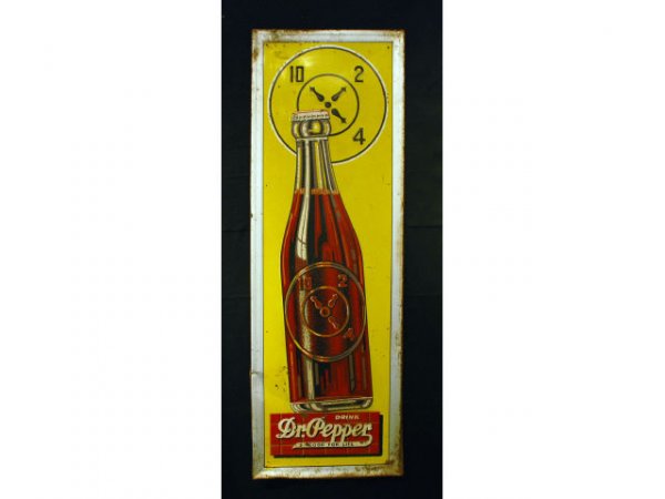 Vintage Dr Pepper Advertising Bottle Sign: Vintage Dr Pepper Red Brick Tin Advertising Sign. Circa 1930s. Measures 18.25" W x 54" L.