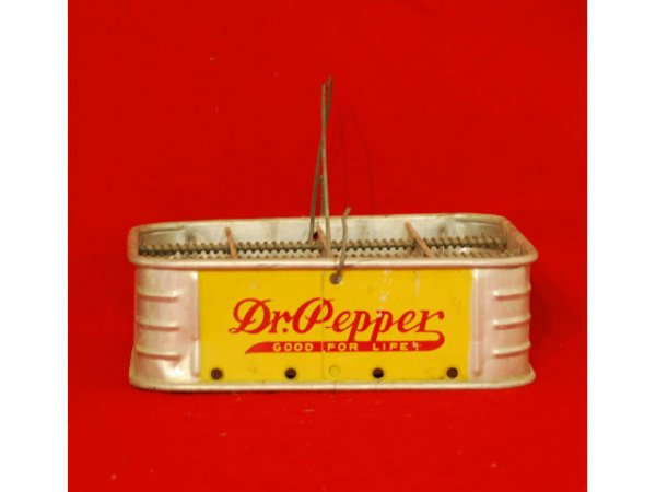 Early Dr Pepper 12-Pack Bottle Carrier: Early Dr. Pepper 12-Pack Painted Label Aluminum Carrier. Measures 11-1/2" wide x 9" deep x 3-3/4" tall.