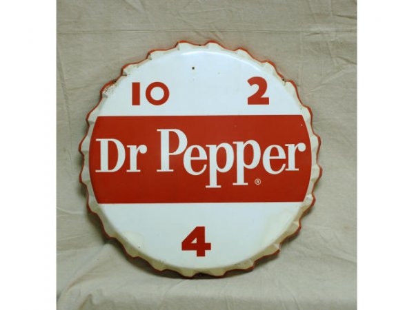 Vintage Dr Pepper Bottle Cap Advertising Sign: Vintage Dr Pepper Vintage Bottle Cap Advertising Sign. Circa 1960s. Measures 28-1/4" D.