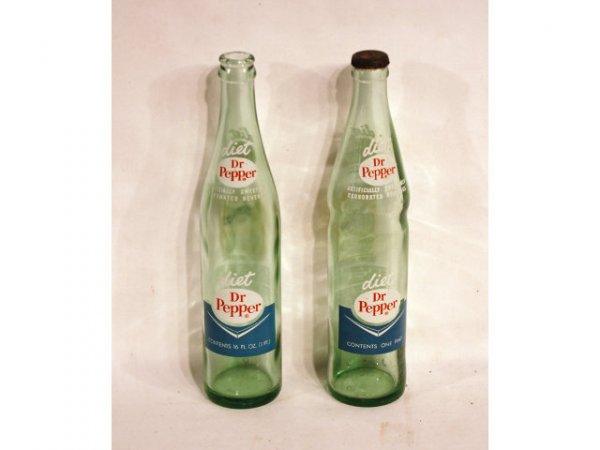 Vintage Diet Dr Pepper 16oz Bottles: 2 Scarce Diet Dr Pepper 16oz Bottles. One Marked 16 Fl Oz. and One Marked Pint.