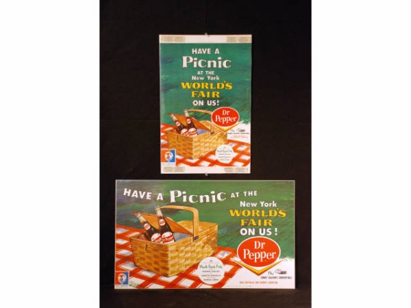 Dr Pepper 1964 New York World's Fair Posters: Two Dr. Pepper 1964 New York World's Fair Posters. One is marked: "WF-3: Dr. Pepper Company, Dallas, Texas -- January, 1964 -- Litho in USA": Measures 12-1/4" x 19" tall.