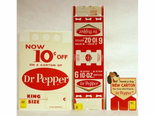 Dr Pepper Bottle Toppers Frosty Dog: Collection Of Dr Pepper Cartons & Frosty Dog Carton Topper. 2 Dr Pepper Cartons & 1 Carton Topper.