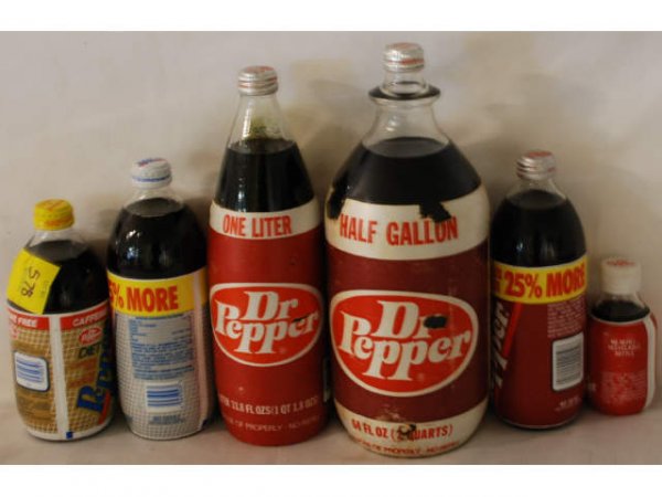 6 Dr Pepper Styrofoam Label Bottles: 6 Dr Pepper Styrofoam Label Bottles