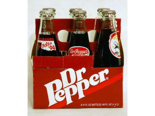 1994 Dr Pepper Oklahoma Rodeo Bottles: 6 Commemorative 1994 Dr Pepper Oklahoma Rodeo Bottles In Cardboard Carrier.