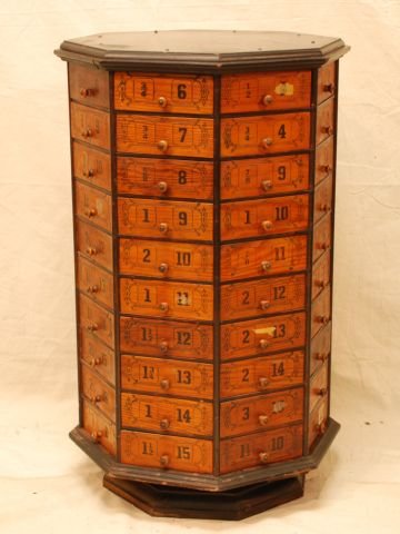 Country Store Octagonal Bolt Bin Small Size: Antique Country Store Octagonal 80 Drawer Bolt Bin. Measures 22" Octagonal x 36 1/2" Tall.