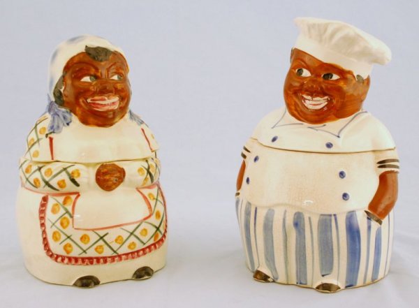 Pair of Mammy & Cooky Cookie Jars Black Americana: Has condition issues. Stamped "Made in Japan". Measures 9-1/2" H.