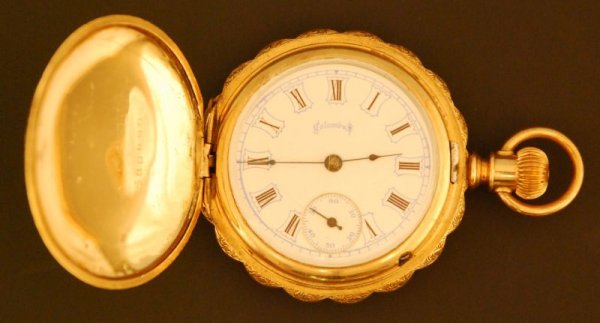 Columbus 14kt Gold Pocket Watch: Columbus 14kt Gold Pocket Watch. Ticks when wound.