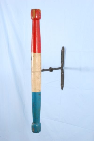 Antique Tri-Color Painted Wood Barber Pole