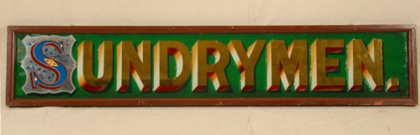 Sundrymen Reverse Painted Glass Country Store Sign