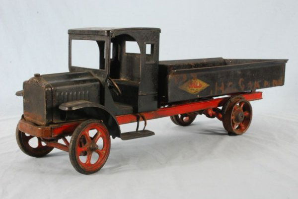 Kelmet Big Boy Pressed Steel Toy Dump Truck: Steel Toy Truck, Marked "White Big Boy Kelmet Corp. 200 Fifth AVE. New York. N.Y." Missing Bed Pivot Pin & Tailgate Chain