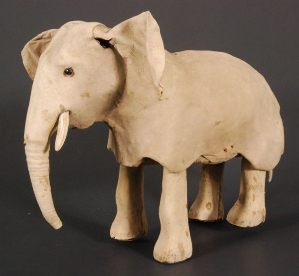 Early Wind Up Toy Elephant: Kid leather over tin. No key. Measures 10" X 13" (P982.32.10)