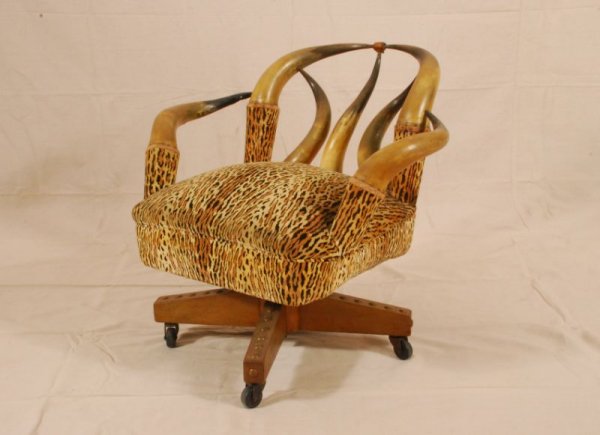 Leopard Print Horn Chair: Horn Chair with Leopard Print. Measures 29" H.