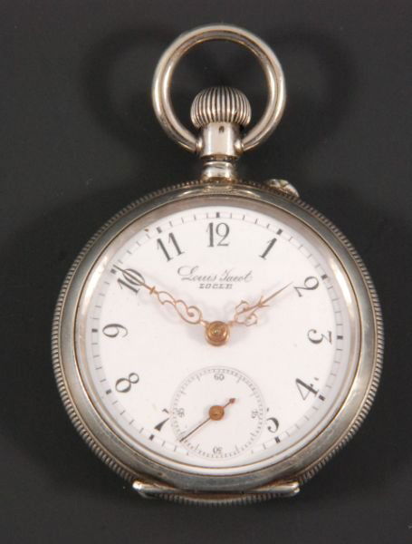 Louis Tacot Locle Sterling Silver Pocket Watch: Marked Sterling 800. Serial #28776. Ticks when wound.