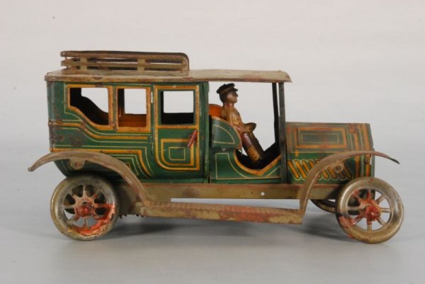 Wind Up Tin Car With Driver: Measures 8-3/4" L. (P978.101.179)
