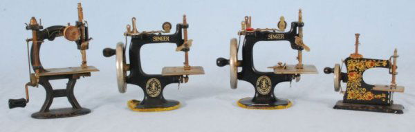 Collection Of 4 Toy Sewing Machines Singer: Largest Measures 8" Tall, (P978.101.1124) (P985.6203) (78.101.9)