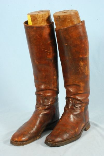 Pair of Cavalry Officer's Riding Boots & Trees: With original boot trees. No size marked since these were custom-made boots. Measures 20-1/2" H (with trees).