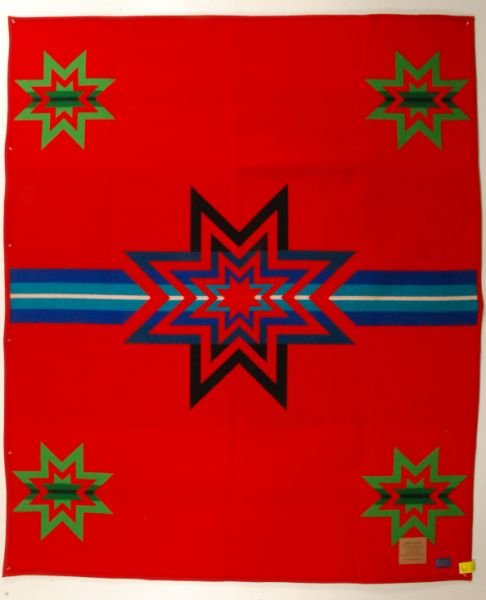 Beaver State Pendleton Sioux Star Wool Blanket: "Sioux Star: Dedicated in friendship to all Santee, Wiciyela and Teton of the Sioux Nation Renowned for Vitality Good Nature and Resourcefulness. Measures ________________.