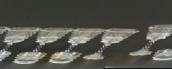 Collection of 8 Texas Centennial 1936 Glassware: Includes 5 Stemmed Goblets (3-1/2 H) and 3 Glass Coasters 3-1/4" D)."