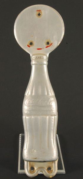 1950s Coca-Cola Bottle Aluminum Door Push: Measures 11 H."
