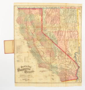 1873 Warren Holt Map of California and Nevada: Warren Holt "Map of the State of California and Nevada" San Francisco: 1873 Folding map with leather cover 38" x 31 1/2" 1873 Holt's Map of California and Nevada. Hand Tinted Map Of Early Nevada &