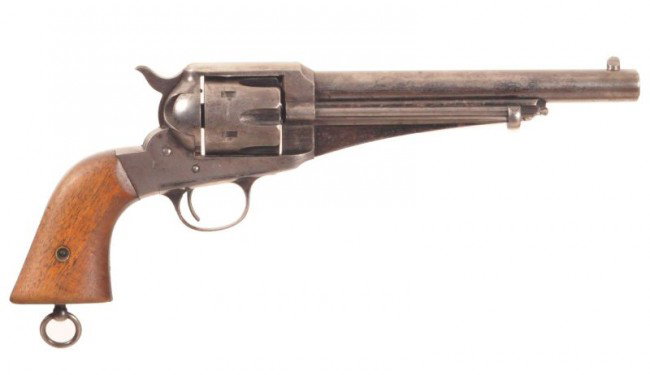 Remington 1875 .44/40 Antique: Colts biggest old west competitor, Serial #539. Early model with front post sight, wood grips, 40-50% original blue remaining.