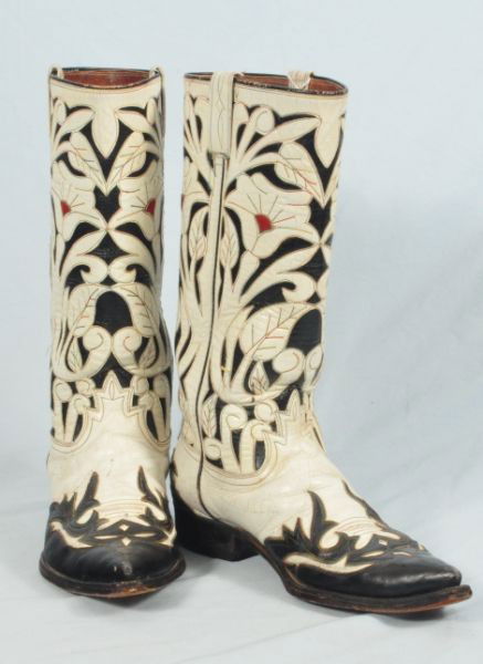 Vintage Floral Cut-Out Cowboy Boots: Vintage Cut-out floral overlaid Cowboy Boots Size 11.5. Good wearable condition with wear.