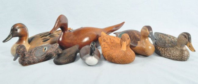 Roy Rogers Collection Of Duck Decoys RR: Eight Carved Wooden Ducks, Four with Glass Eyes. Signed "Gave To Roy Fred Stanly 2-25-91". One is a Ducks Unlimited Special Membership Edition. Others carved by Jim Davis, Hutch, J.C. Crouc, E. Sampso