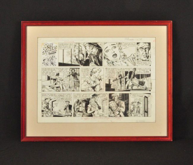 Roy Rogers Cartoon Workboard Hung at Edward Bohlin: Signed Original Cartoon Work Board for "Roy Rogers King of the Cowboys & Trigger" by Al McKimson marked "for release January 10, 1960". Hung in Edward Bohlin's Hollywood, California shop.