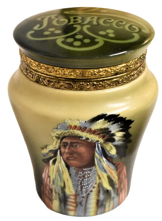 Nakara Wave Crest Porcelain Tobacco Humidor Jar: Nakara Wave Crest Porcelain Tobacco Humidor Jar. Hand painted, marked Nakara, C.F.M. Co. A couple minor rubs otherwise overall very good condition. 7 inches tall X 5 1/2 inch diameter.