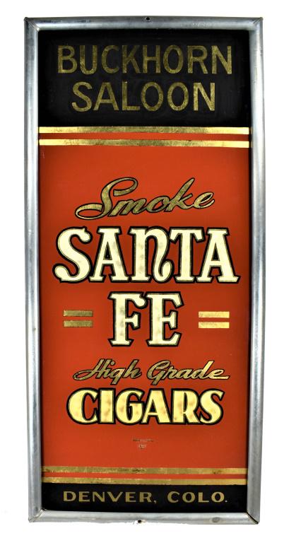 Buckhorn Saloon Santa Fe Cigars Reverse Glass Sign