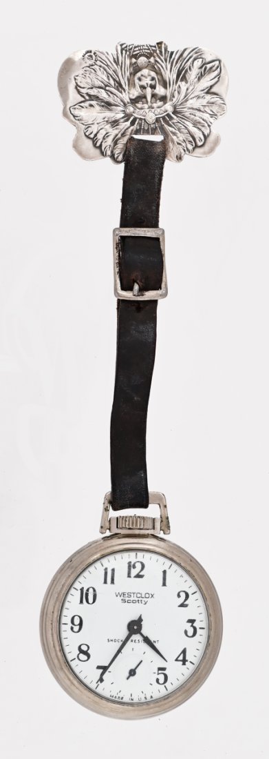 Unger Sterling Silver Watch Fob Native American: Unger Sterling Silver Watch Fob Native American Motif. Classic Unger Indian image. Engraved on back "Henry C. Brown, Nashville, Tenn". Unger hallmark, Sterling 925 Fine. Comes with Westclox pocket wat