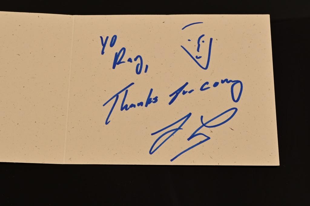 Jay Leno Signed Thank You Card To Ray Benson: Thank you card from Jay Leno to Ray and Asleep at the Wheel for their appearance on the "Tonight Show". On Tonight Show stationary, Jay Leno signs a Thank You Card " Yo Ray, Thanks for Coming" From Ra