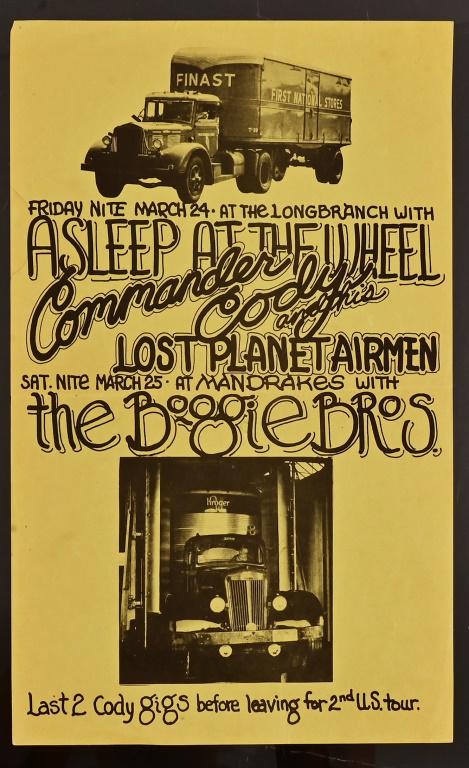 Commander Cody / AATW Longbranch Saloon Poster: Set list on back of poster, faintly written in pencil. 8.5" x 14" From Ray Benson's personal collection.
