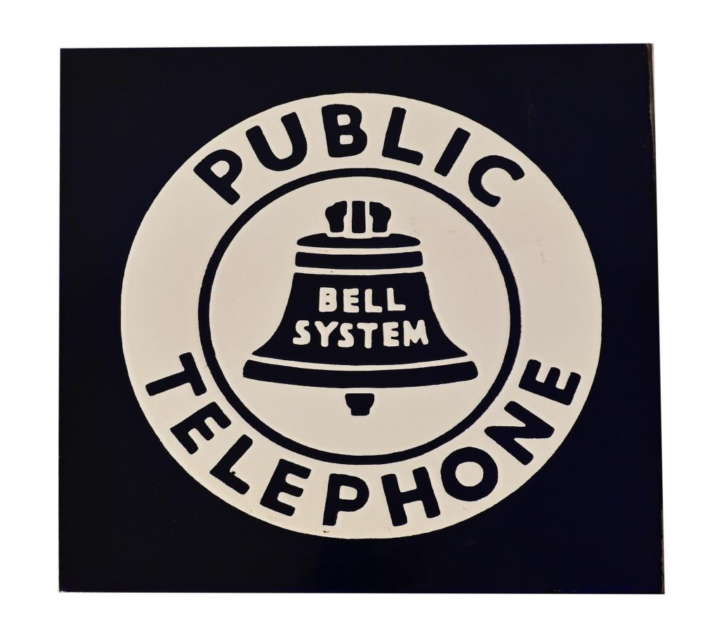 Bell System Public Telephone Porcelain Sign: Flanged. 11" x 11"