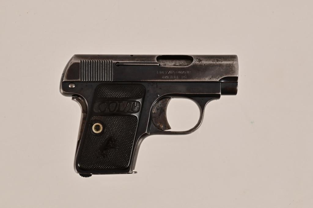 Colt Vest Pocket Semi Auto Pistol .25: * Colt, model 1903 semi auto Pistol .25ACP cal. 1916 manf. 2" barrel. With holster. SN 218357