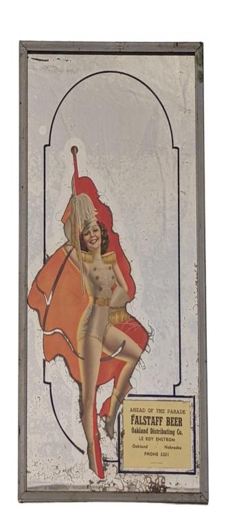 Vintage Falstaff Beer Bar Mirror: Measures 8" x 16"